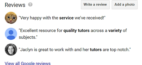 JB Tutoring Google Reviews