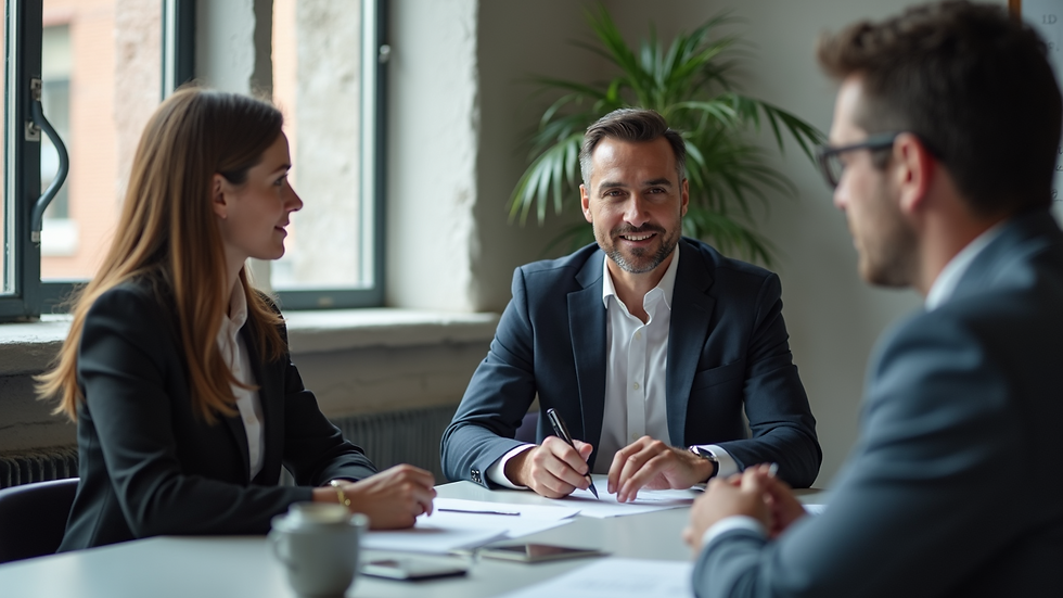 Eye-level view of a business meeting with HR consultant discussing strategy