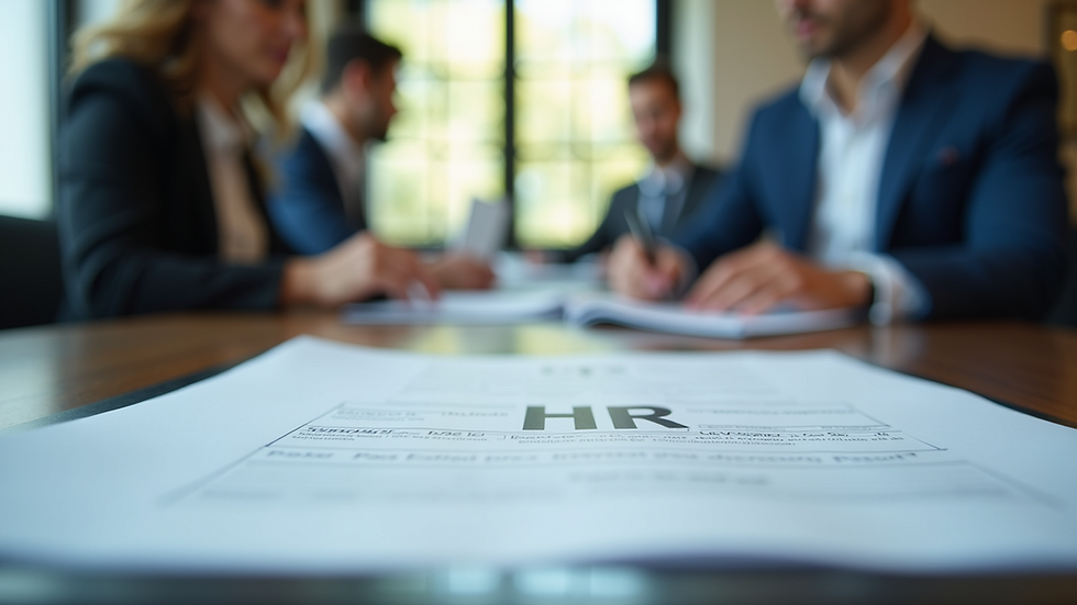 Eye-level view of a business meeting with HR documents on the table