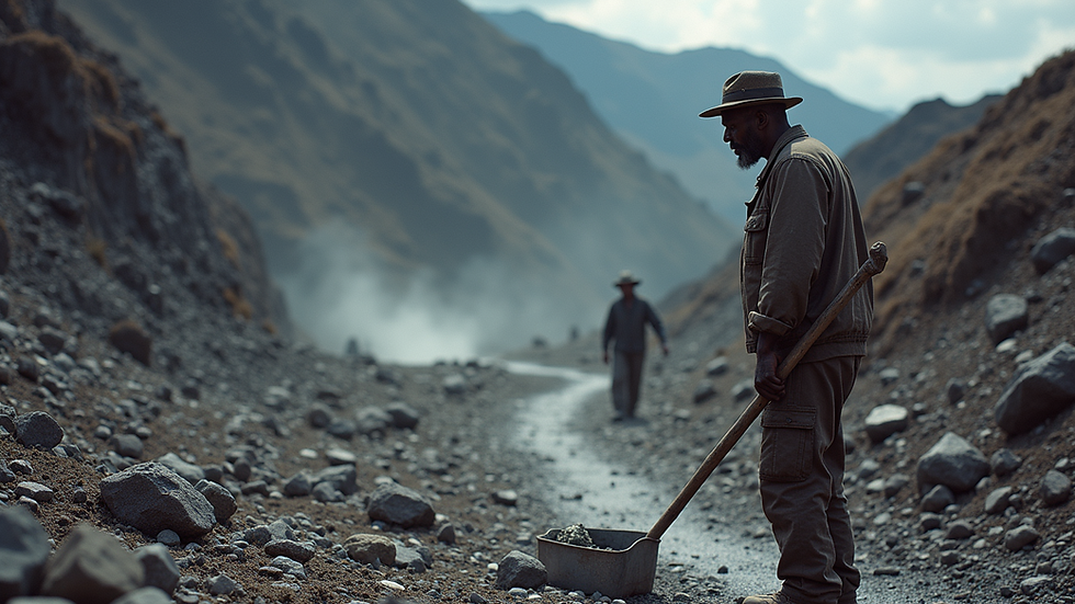 Eye-level view of cobalt mining site showcasing artisanal workers