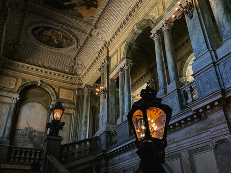 Historic building with a beautiful lamp post in front