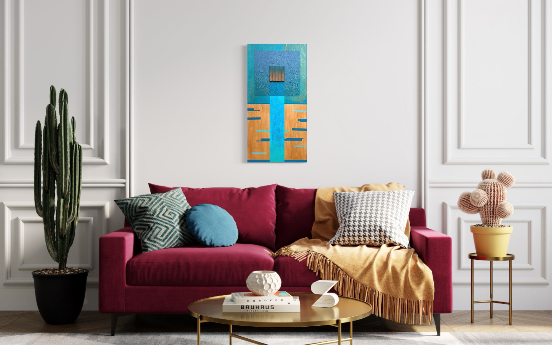 Abstract blue painting on wood made by Przemyslaw Robert Chochol