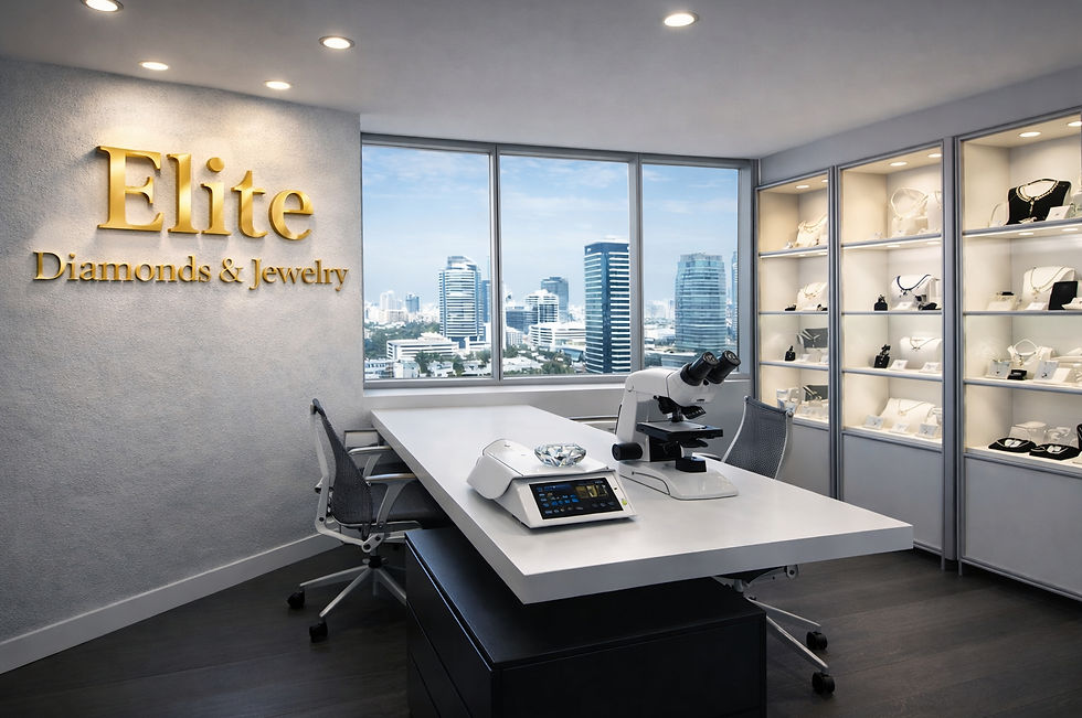 Elite Diamonds & Jewelry office with gold and diamond jewelry