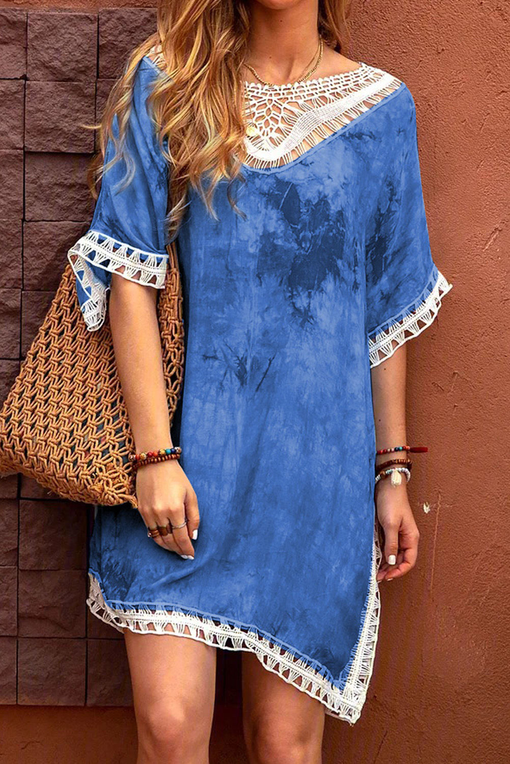 Blue Crochet Tie-dye Beach Dress
