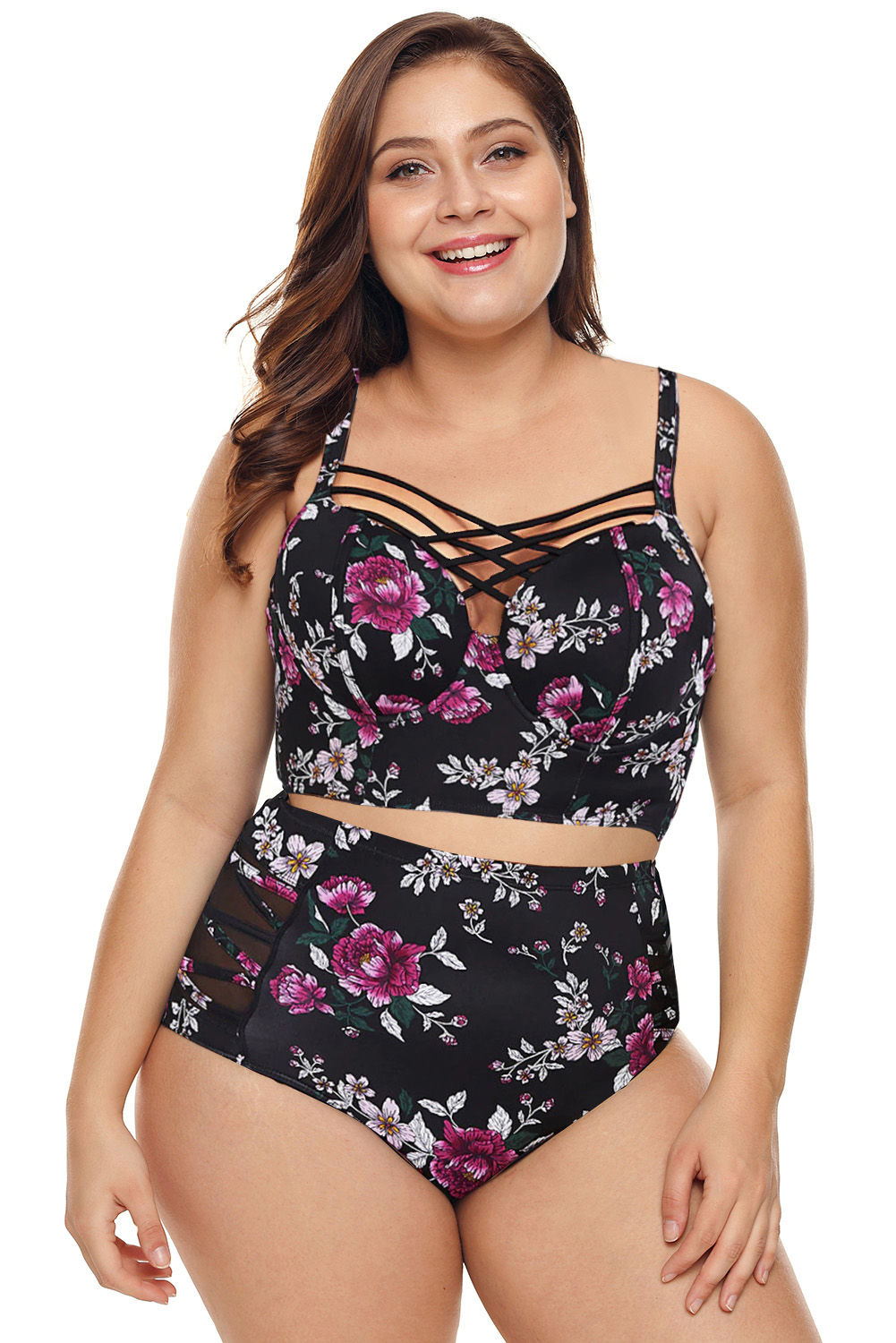 Purple Stylish Print Strappy Push Up Balconette Bikini