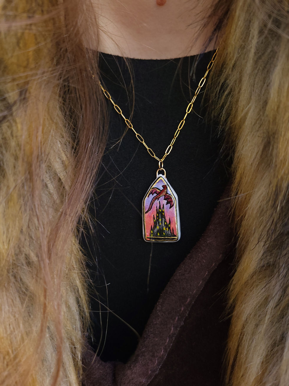 Thumbnail: Dragon Ceramic Pendant Necklace