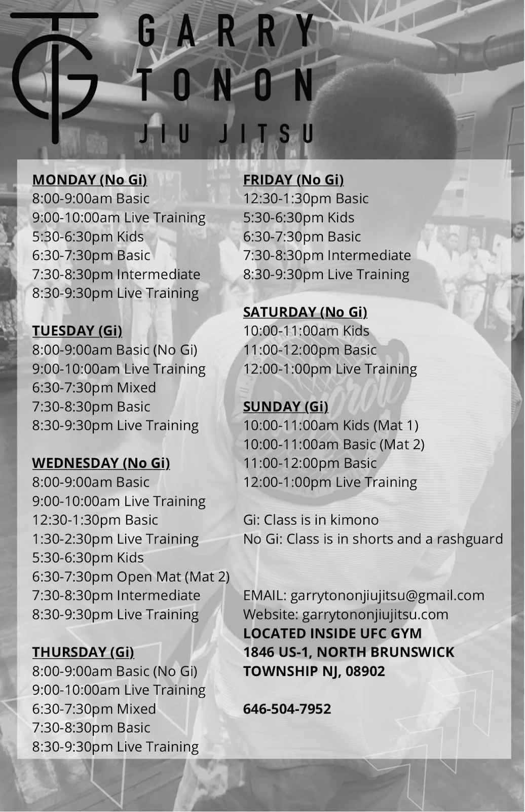 Garry Tonon BJJ Class Schedule