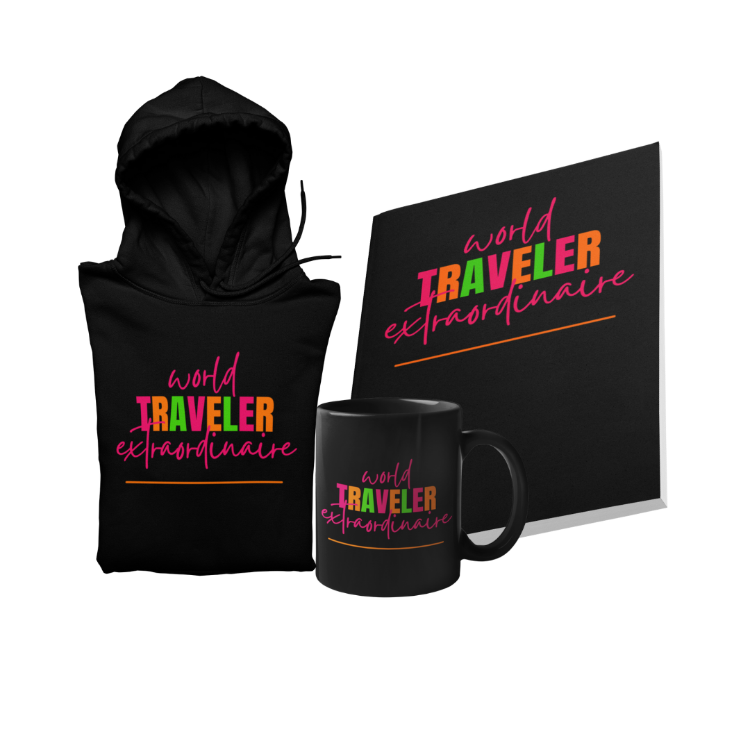 World Traveler Extradionaire Gift Set Unisex Hoodie, Journal and Mug