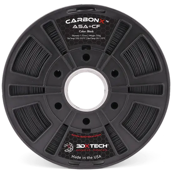 ASA+CF Preto 500g 1,75mm: "Filamento CarbonX® ASA+CF preto, 500g, 1,75mm.