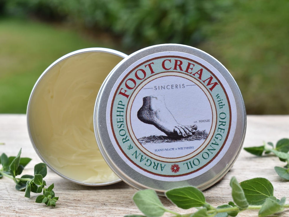 Foot Cream with Oregano Essential Oil in tin with open lid