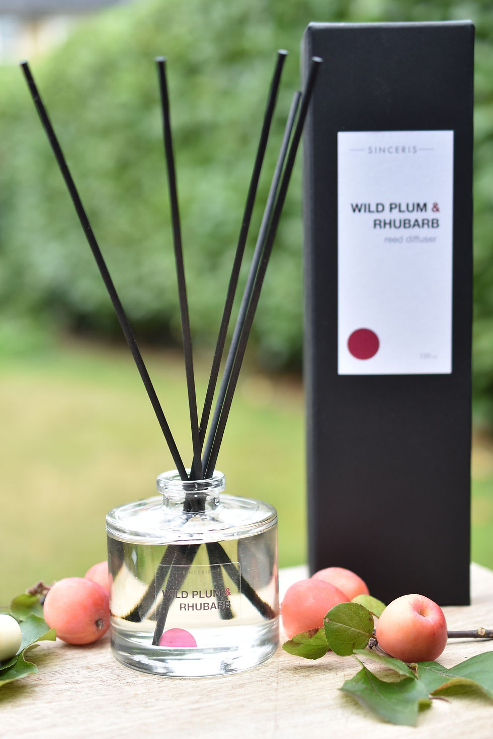 Thumbnail: Wild Plum & Rhubarb 120ml Reed Diffuser with reeds in bottle
