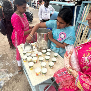 Distributing Buttermilk for cops during summer