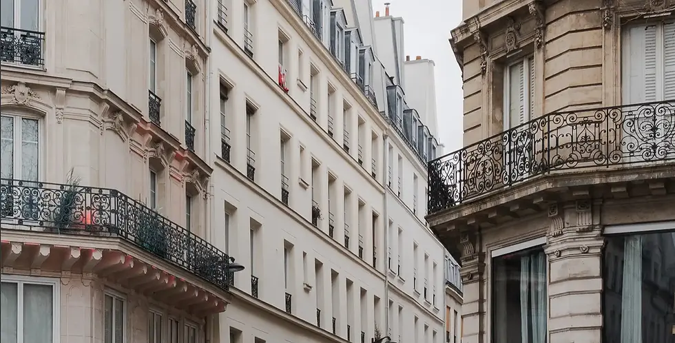 Rue Blondel Paris après ravalement façade, garde-corps fer forgé, nettoyage souches de cheminées et mitrons – Atelier d’Architecture Antoine de Gironde, architecte Versailles.