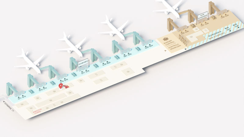 Plan der ersten Etage des T2-Terminals am Flughafen Danzig