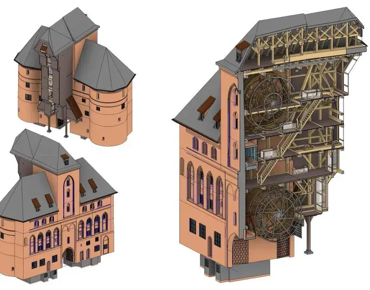 A graphic showing a Gdańsk crane in the middle