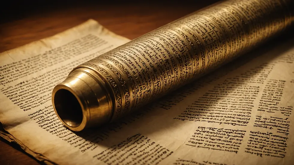 High angle view of an ancient Torah scroll
