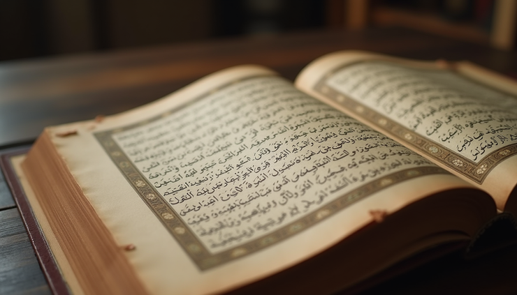 Eye-level view of ancient manuscript with Arabic script