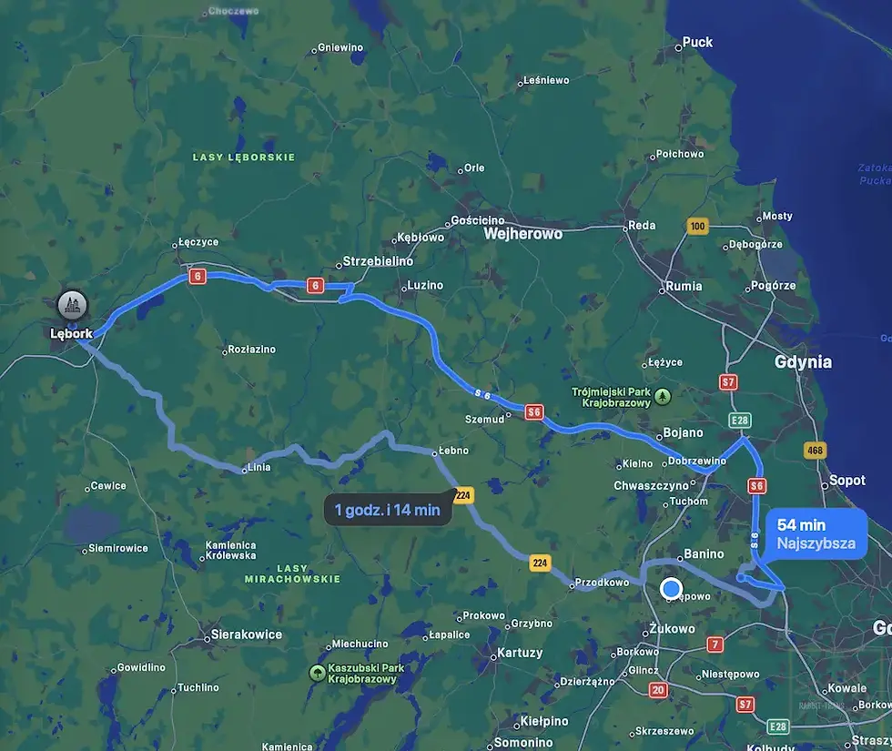 Trasa pomiędzy Lęborkiem a Gdańskim Lotniskiem