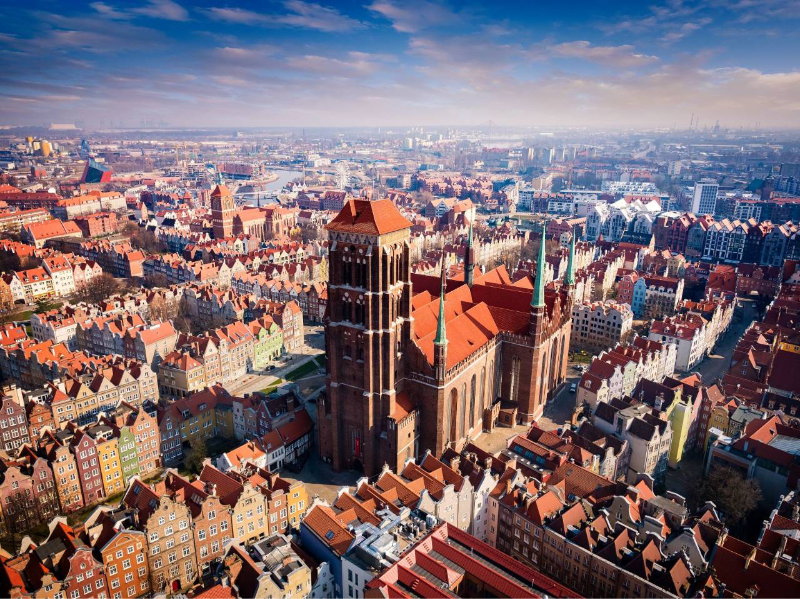 St. Mary's Basilica in Gdańsk seen from a bird's eye view