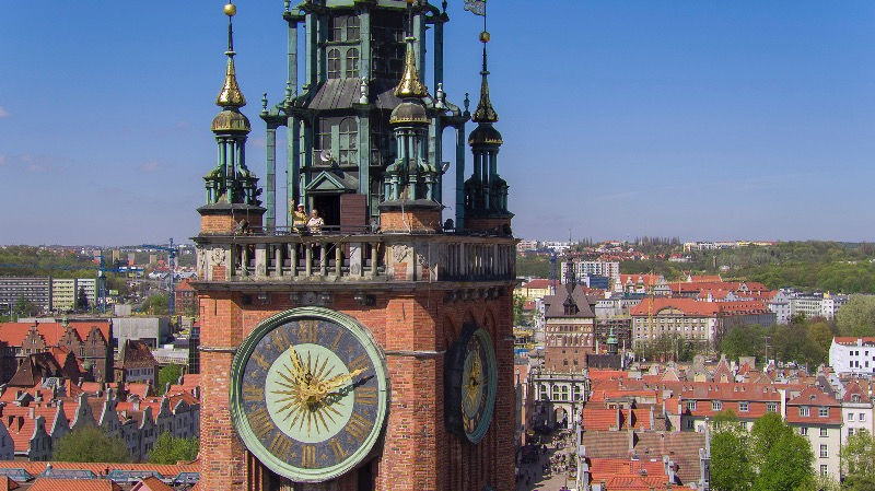 View of the observation deck of the town hall in the old town of Gdansk