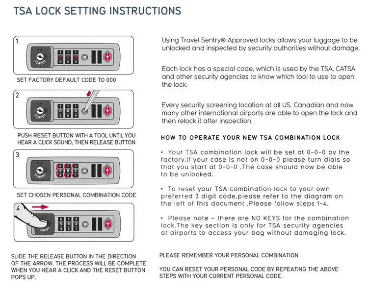 Resetting the code on your TSA lock