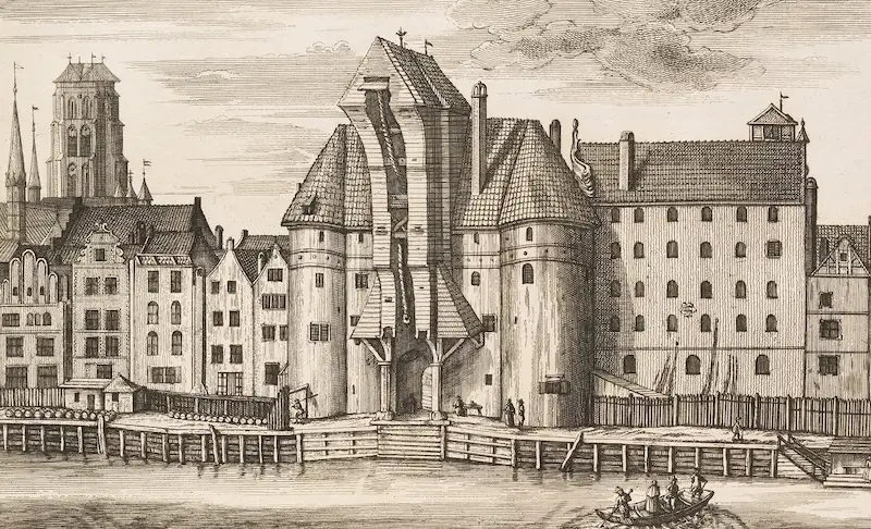 An engraving depicting a Gdańsk crane