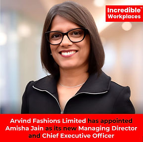 Ms. Amisha Jain has been appointed as the Managing Director & CEO of Arvind Fashions Limited,!