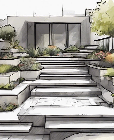 modern, multi level garden, natural ston