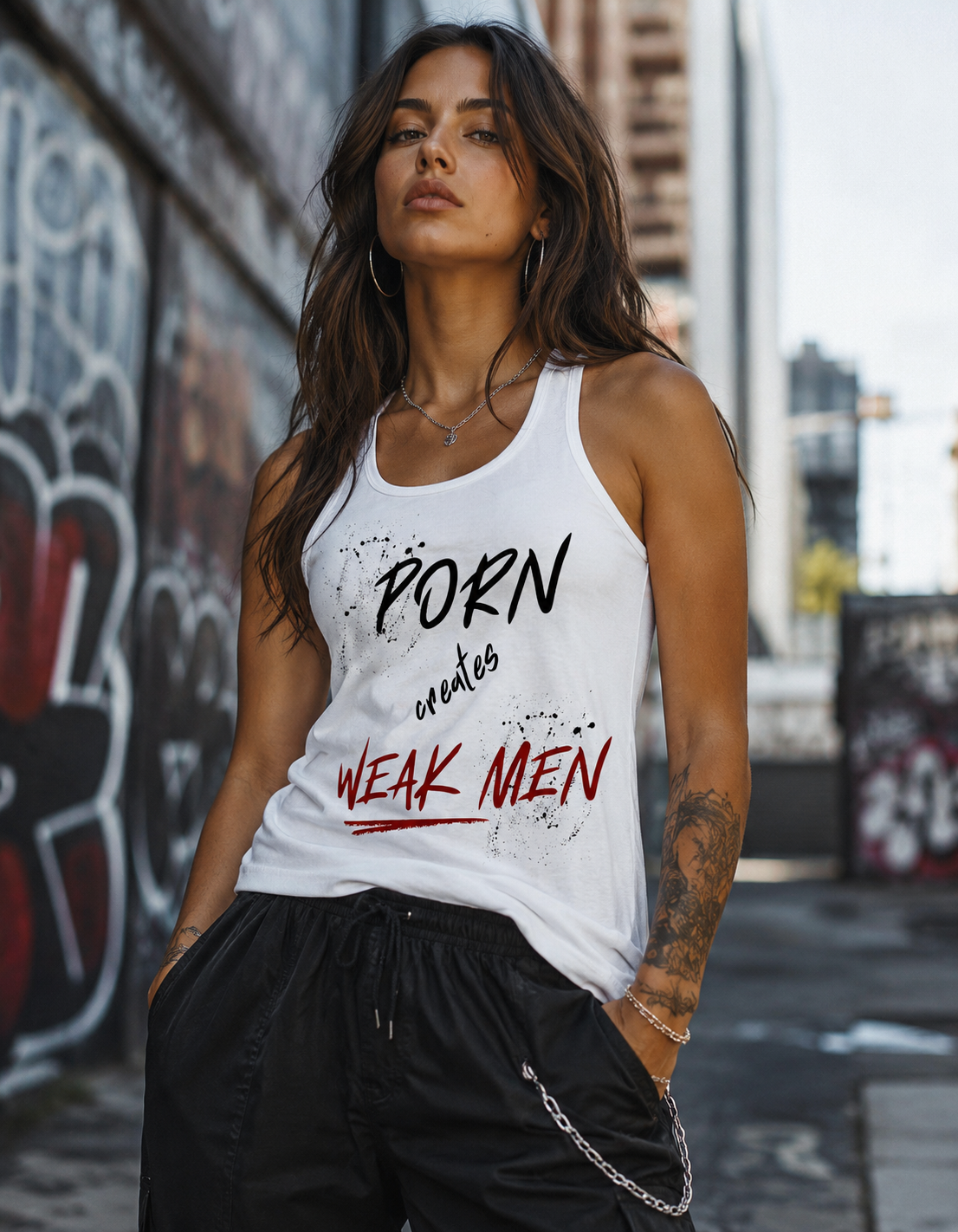 PORN CREATES WEAK MEN - Women's fitted racerback tank top