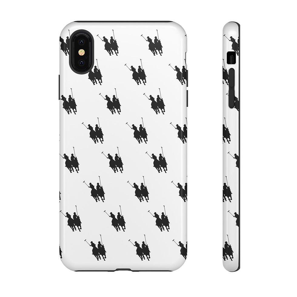 Thumbnail: Black on White Rideoff Phone Case — Polo Players Silhouette Pattern Tough Case
