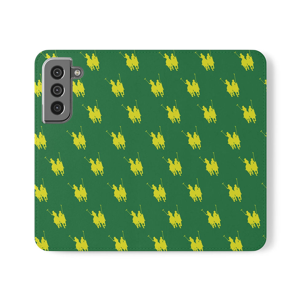 Thumbnail: Green Yellow Polo Player Pattern Flip Phone Case with Card Slots