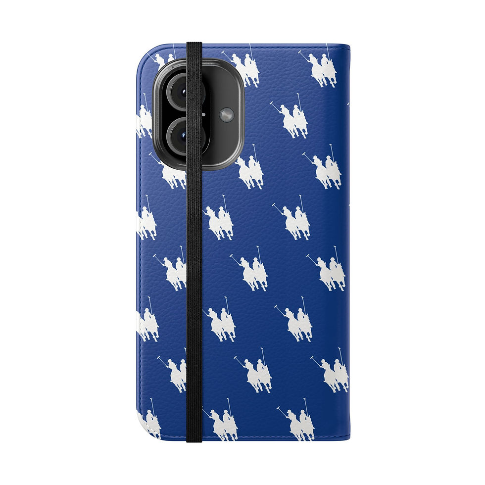 Thumbnail: Blue Polo Player Pattern Flip Phone Case with Card Slots