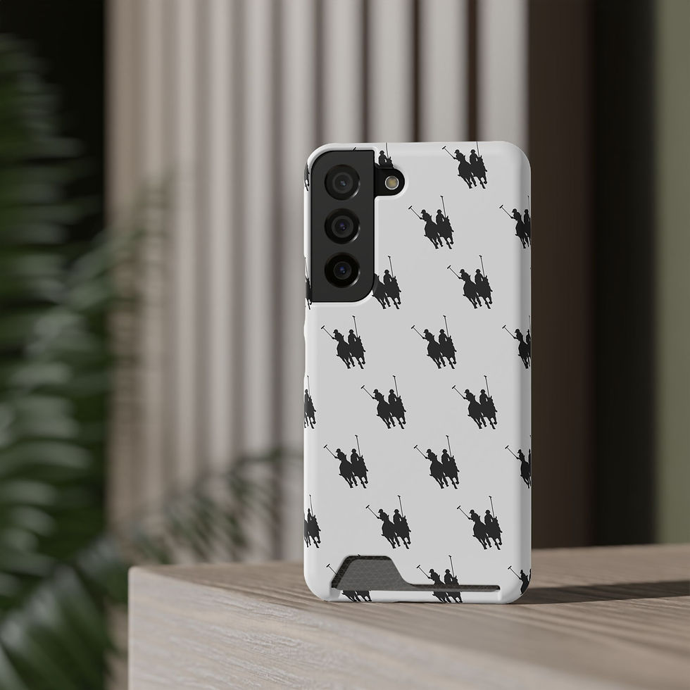 Thumbnail: Card Holder Phone Case — White with Black Polo Player Pattern