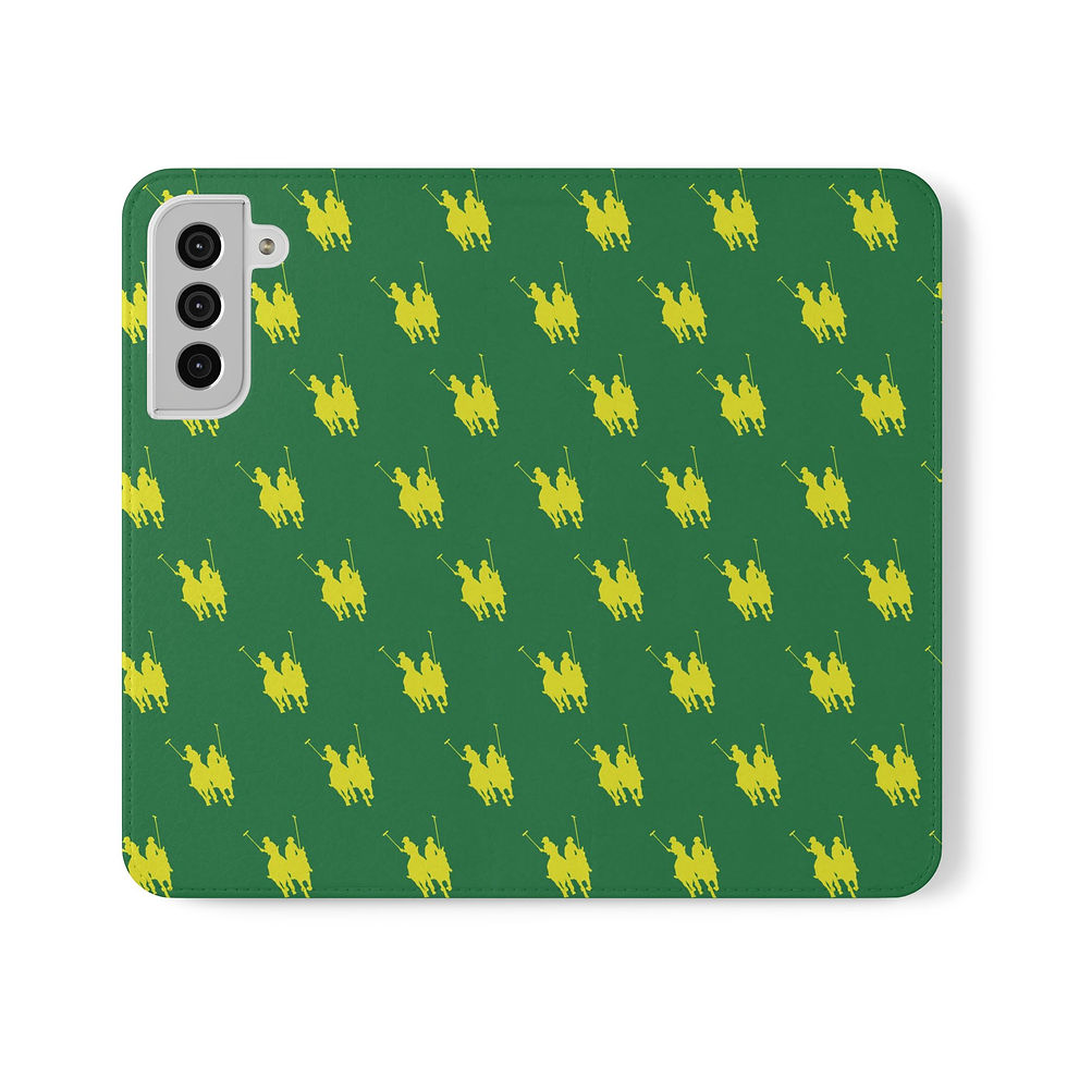 Thumbnail: Green Yellow Polo Player Pattern Flip Phone Case with Card Slots