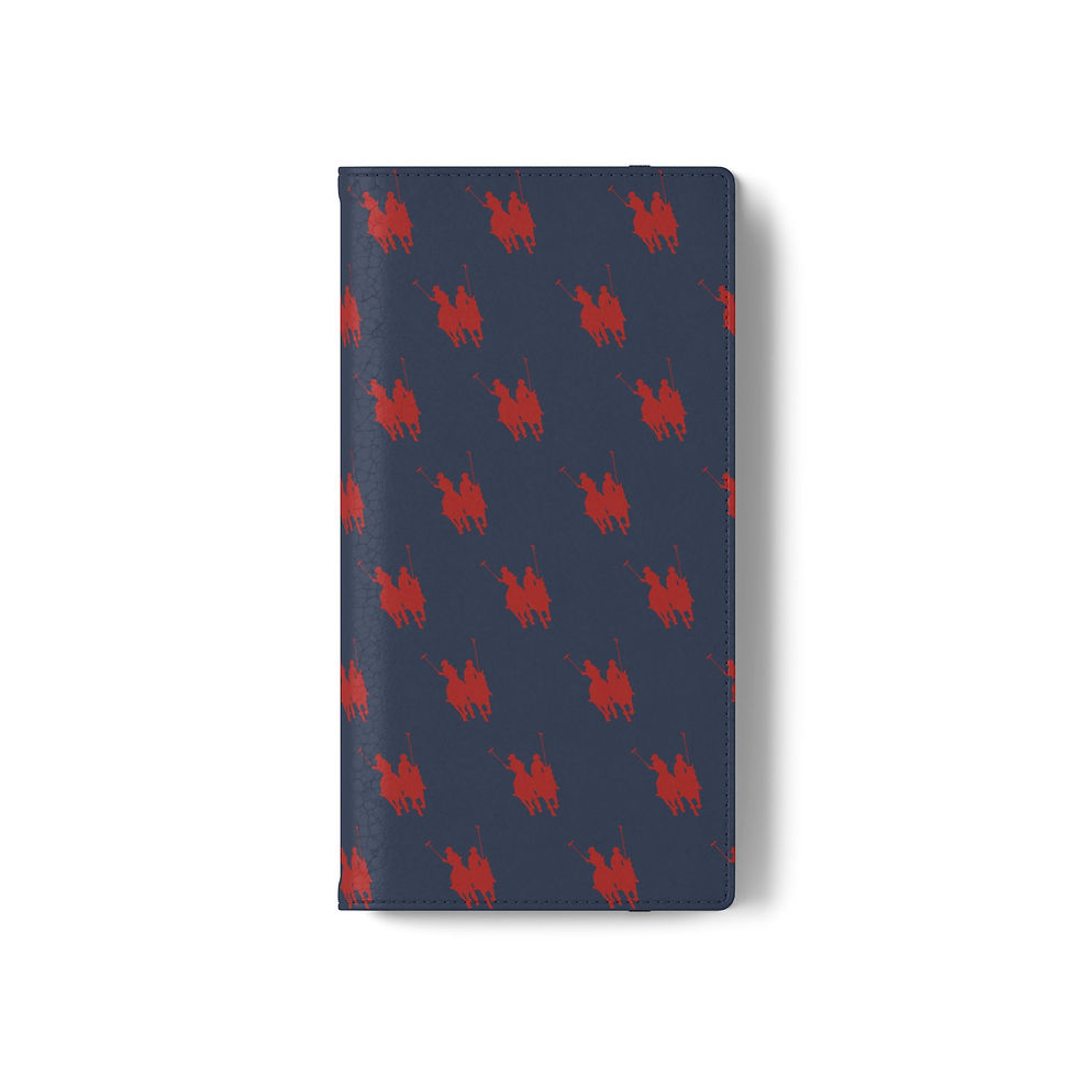 Thumbnail: Navy Red Polo Player Pattern Flip Phone Case with Card Slots
