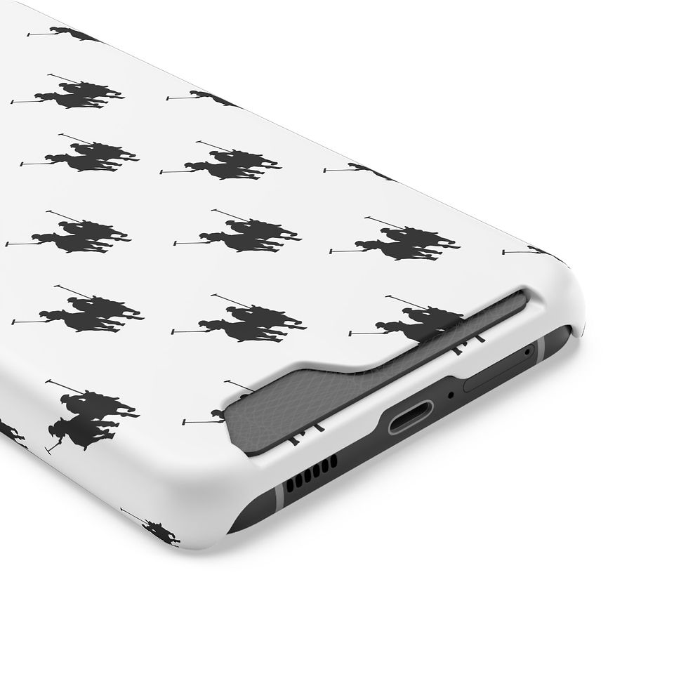 Thumbnail: Card Holder Phone Case — White with Black Polo Player Pattern