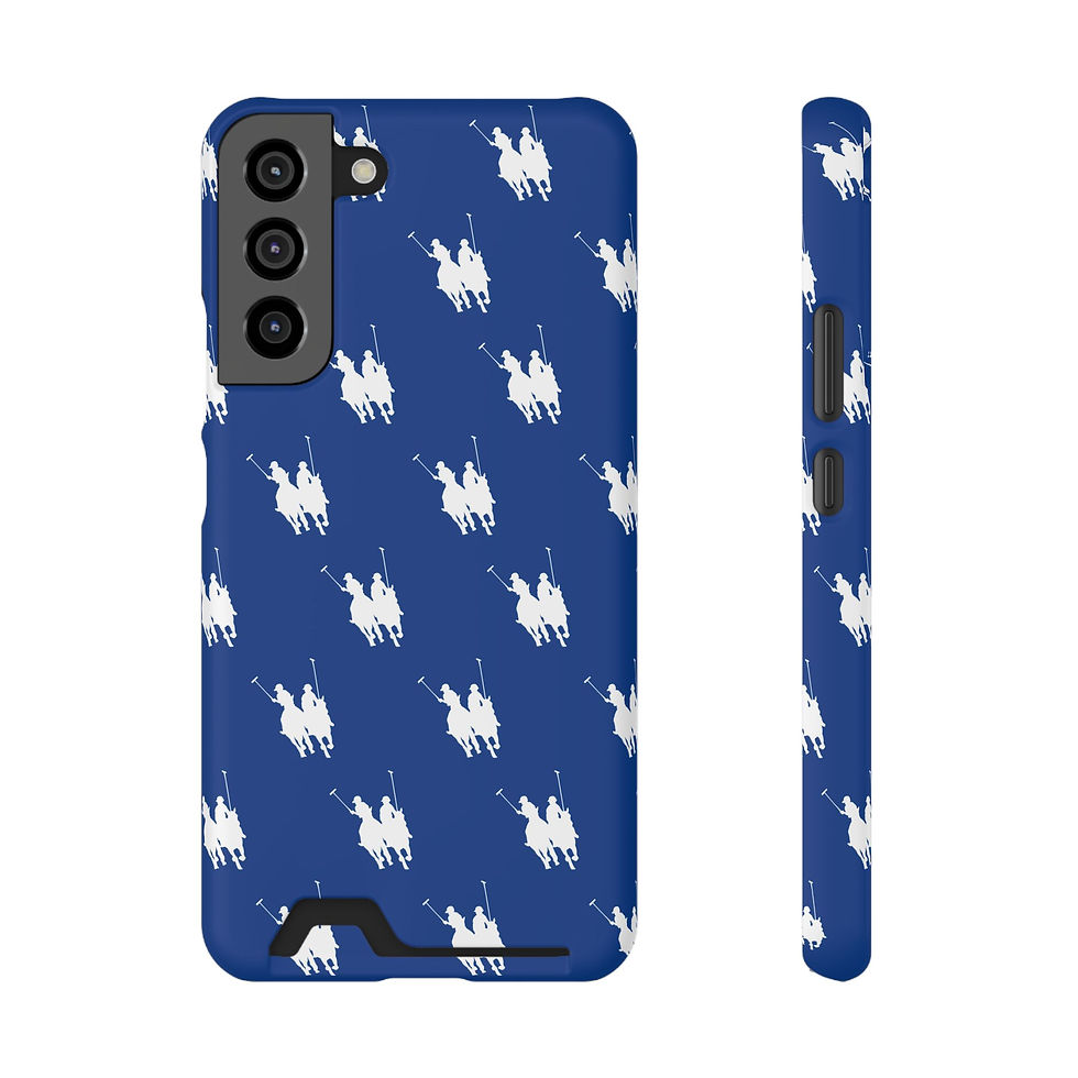 Thumbnail: Card Holder Phone Case — Blue with White Polo Player Pattern