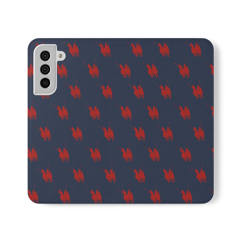 Thumbnail: Navy Red Polo Player Pattern Flip Phone Case with Card Slots