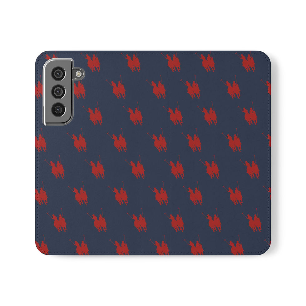 Thumbnail: Navy Red Polo Player Pattern Flip Phone Case with Card Slots