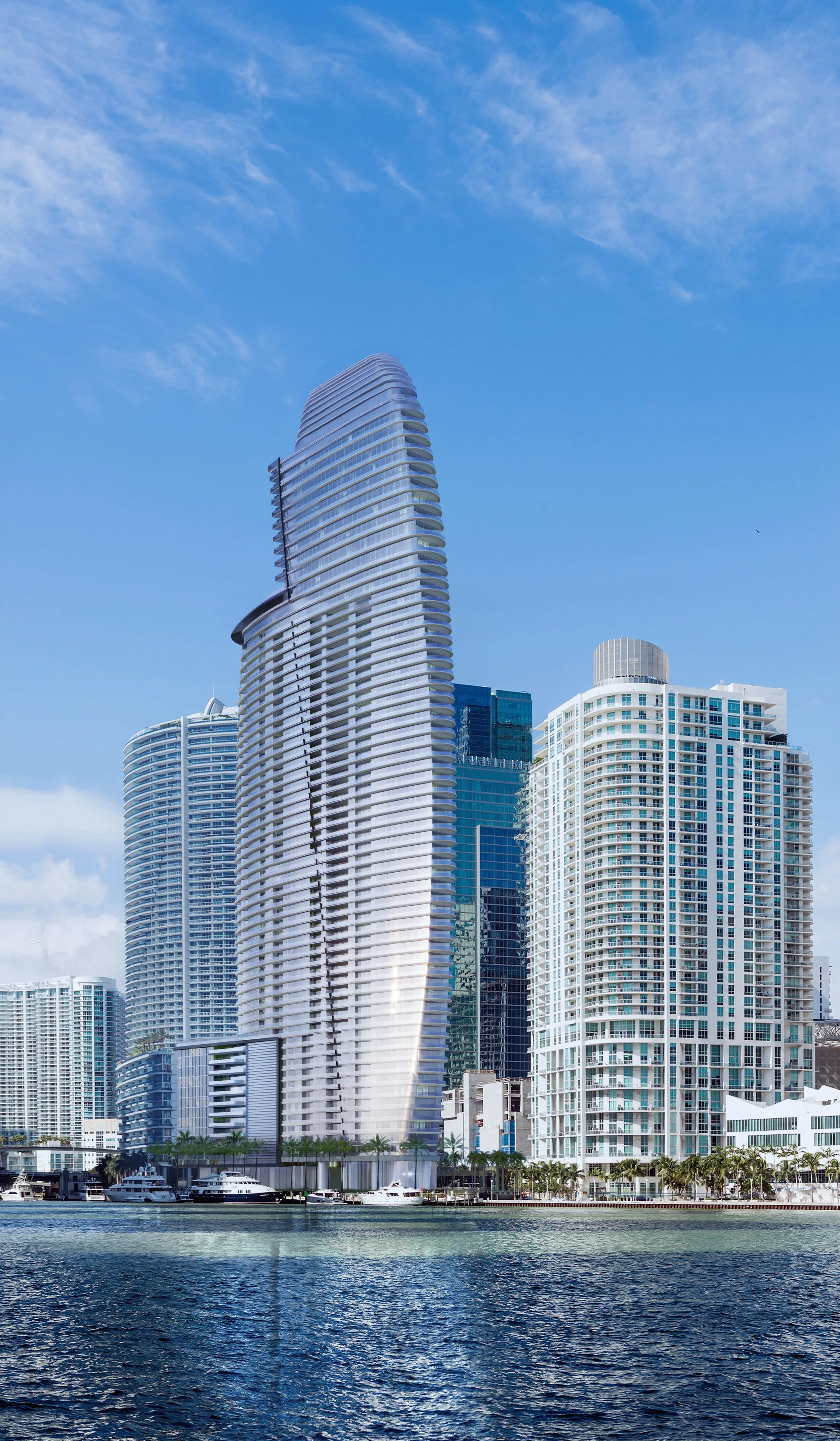 Aston Martin Residences, a 69-story waterfront tower standing 817 feet above the Miami River, sells its final sky penthouse, with the building nearing completion