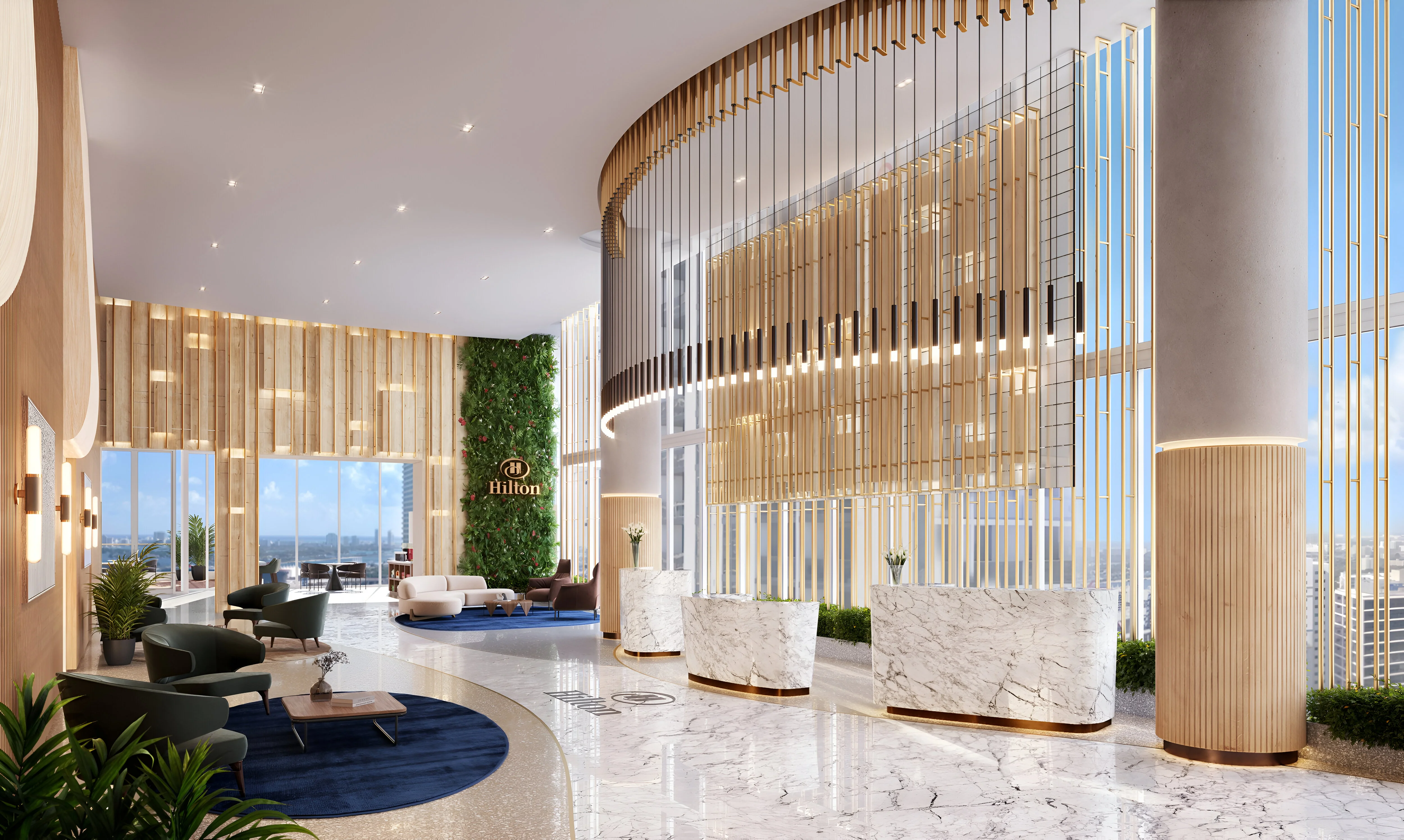 70-story Okan Tower, offering the tallest pool in the US, unveils first look at their Hilton hotel