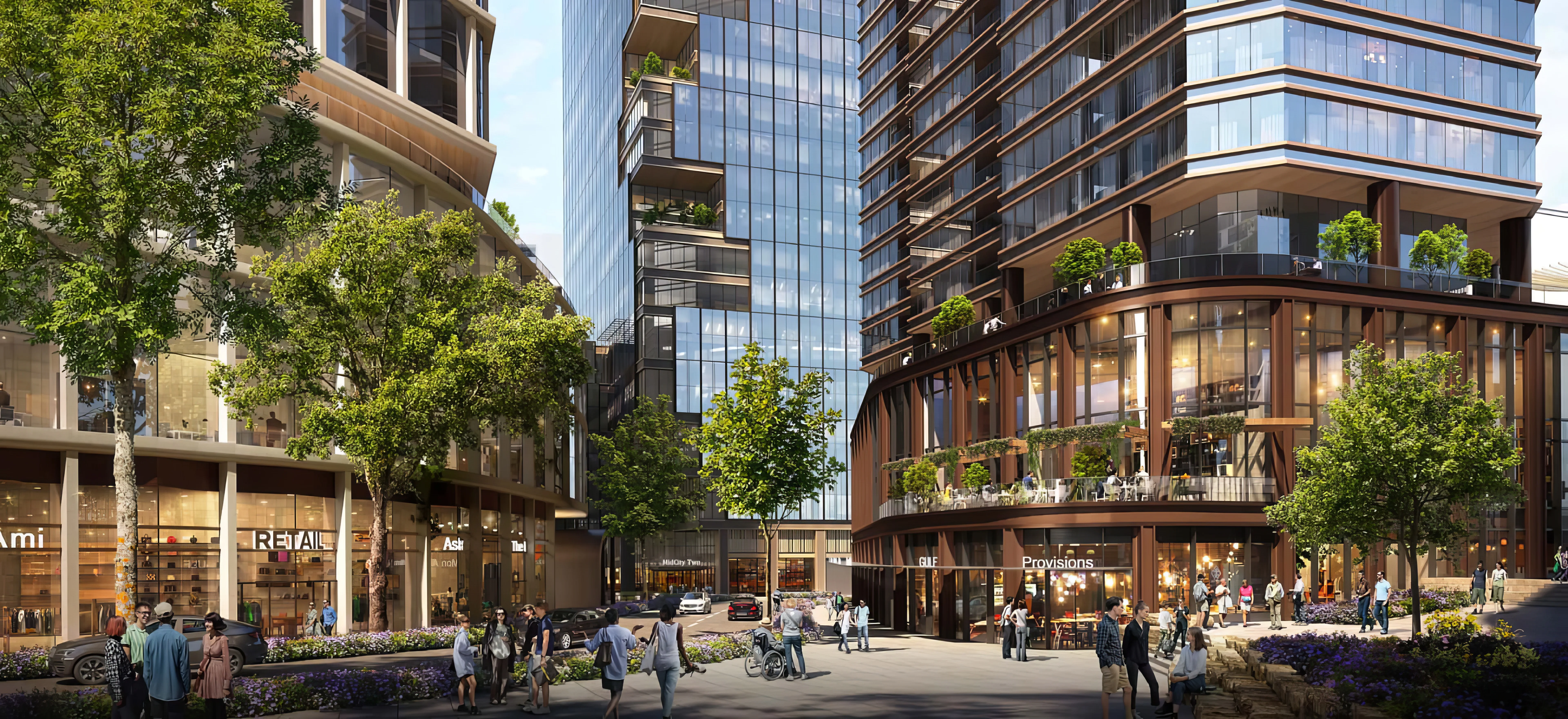 Renderings revealed for multi-tower Mid City Nashville, a new mixed-use development at the former Beaman Site, with new road connecting McGavock with Broadway