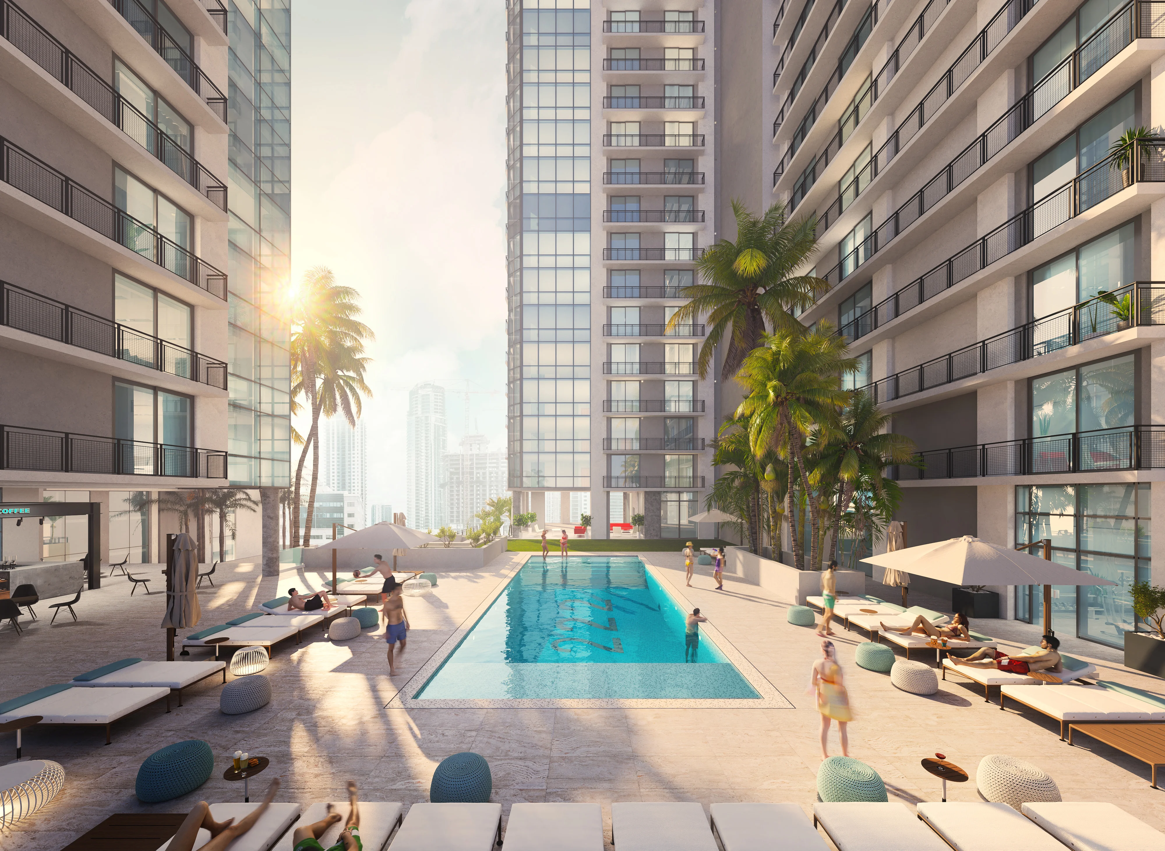 Two 43-story towers, referred to as 222 Namdar Towers, begin construction in Downtown Miami, spanning over1.3 million square feet with 1,394 residential units