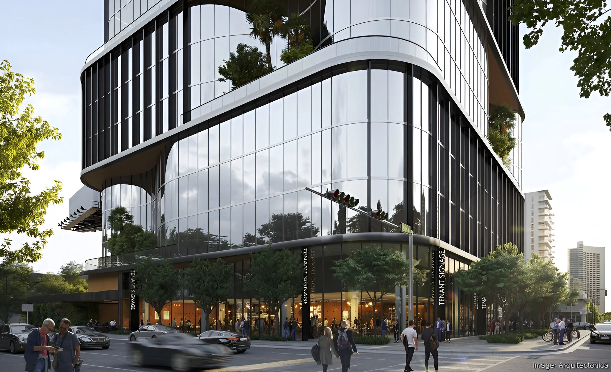 20-story office tower proposed on I95 in Miami, featuring 137 electric vehicle charging stations