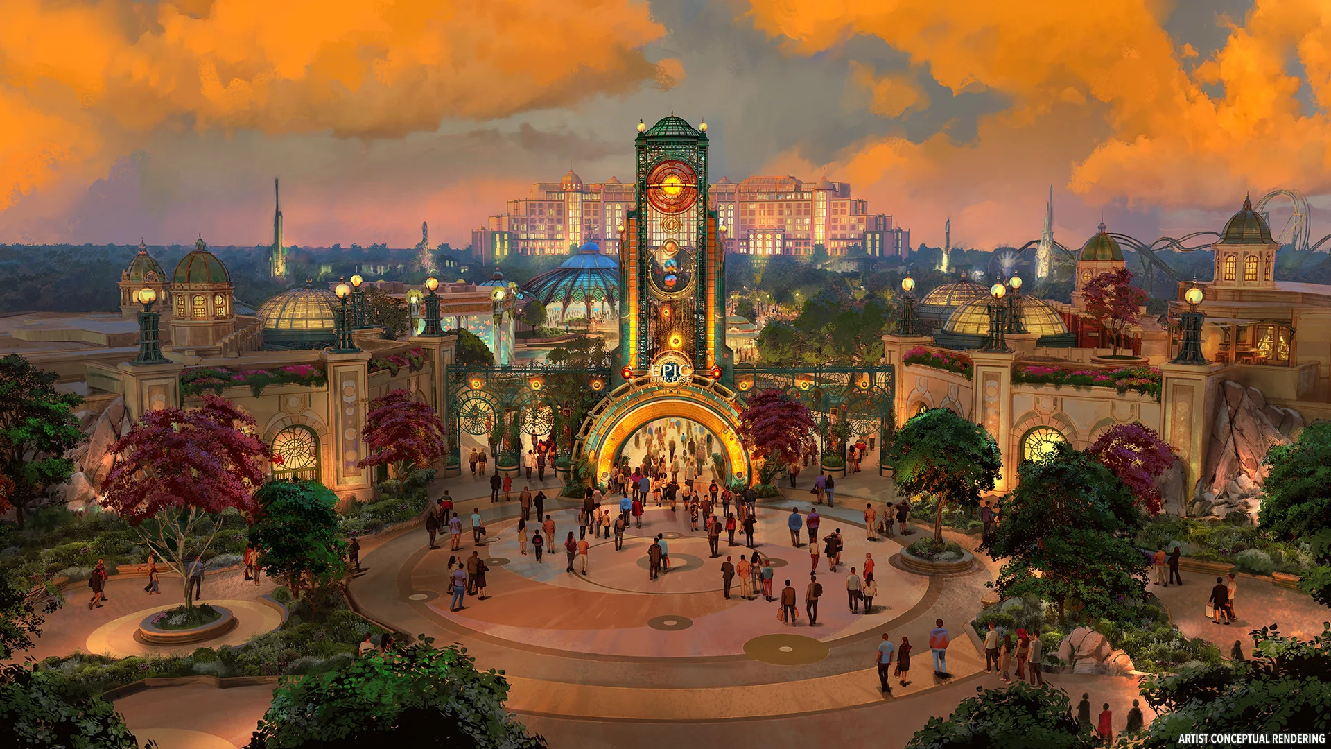 Universal Orlando releases renderings of newEpic Universe theme park revealing hotel and unique portals to each world, opening in 2025