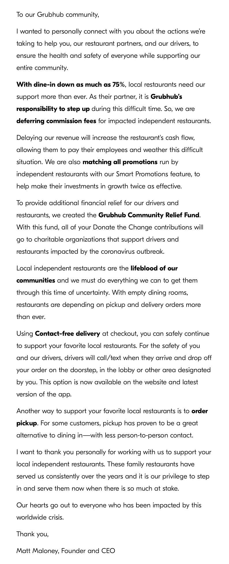 An impassioned yet VERY misleading open letter to small businesses & customers from Matt Maloney