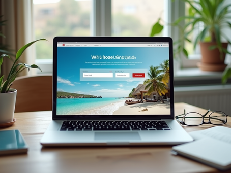 Eye-level view of a laptop screen showing an accessible travel booking website