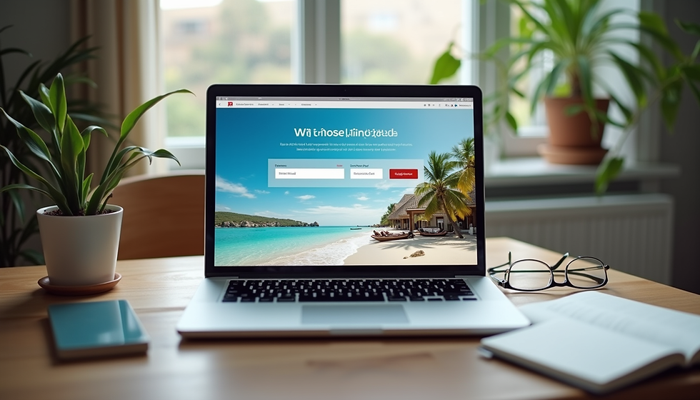 Eye-level view of a laptop screen showing an accessible travel booking website