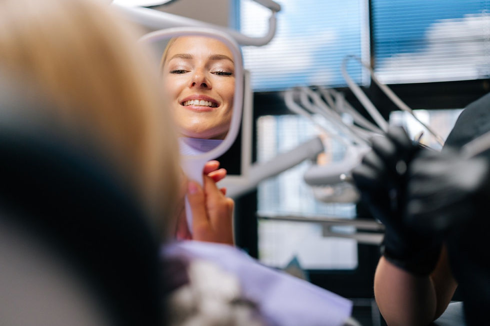 closeup-rear-view-happy-blonde-young-woman-patient-smiling-into-mirror-looking-healthy-whi