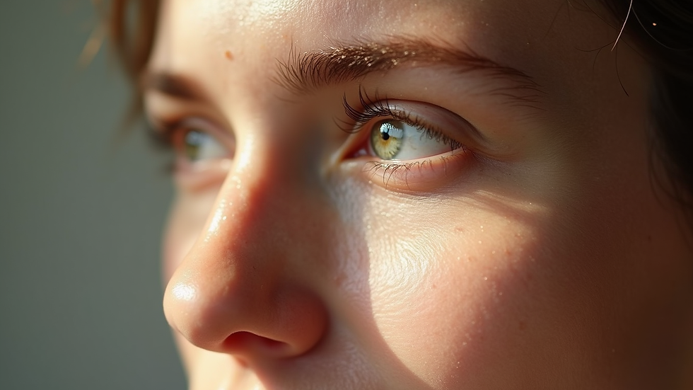 Close-up view of facial skin texture with natural light